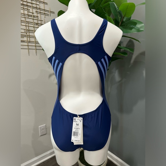 New Adidas 3-stripes swimsuit Women’s Navy Blue size 14 - Picture 3 of 7